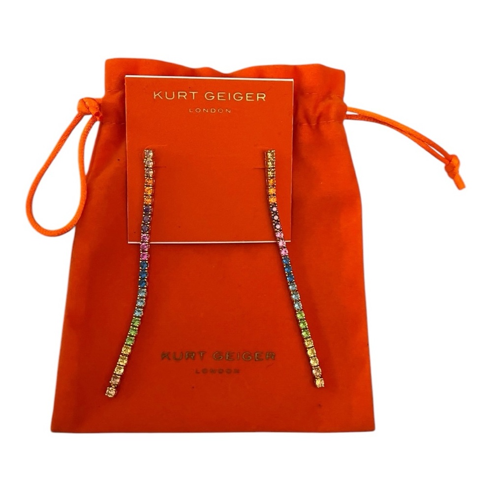 Kurt Geiger London NWT gorgeous gold tone rainbow crystal dangle earrings.